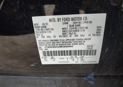 2021 Ford Explorer Xlt from USA, damaged, VIN 1FMSK8DH2MGB58995